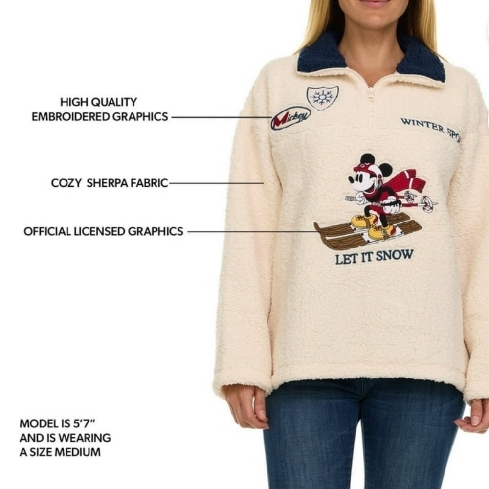 FREEZE Womens Disney Character Winter Sherpa Pullover, Quarter Zip Embroidered - Picture 3 of 5